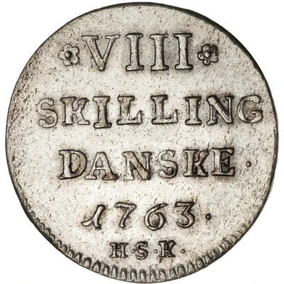 8 Skilling Dansk - Frederik V Type back