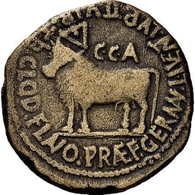 As - Augustus C C A TIB CLOD FLAVO PRAEF GERMAN L IVVENT LVP II VIR 8 BC - 1 BC back