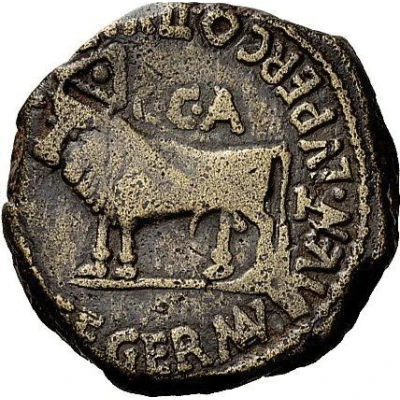 As - Augustus C C A TIB CLOD FLAVO PRAEF GERMAN L IVVENT LVPERCO II VIR 8 BC - 1 BC back