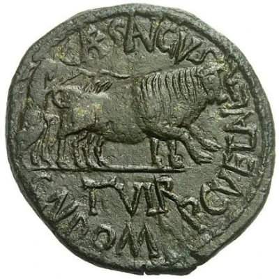 As - Augustus CAESAVGVS II VIR CN DOM AMP C VET LANC 4 BC - 3 BC back