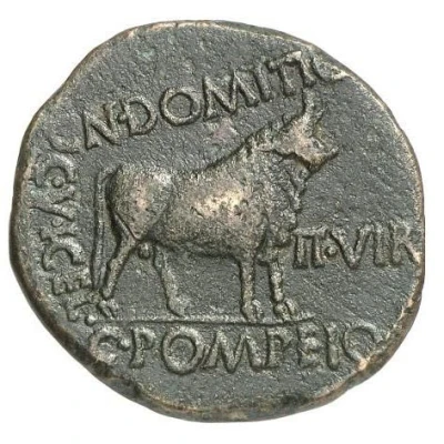 As - Augustus CN DOMITIO C V I CEL II VIR C POMPEIO 5 BC - 3 BC back