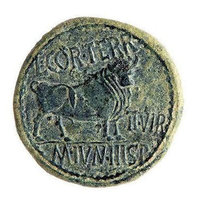 As - Augustus L COR TERR II VIR M IVN HISP 27 BC - 14 AD back