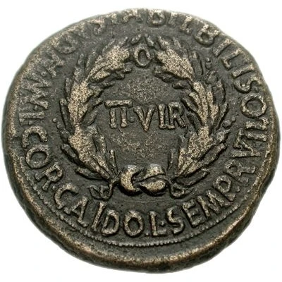 As - Augustus MVN AVGVSTA BILBILIS L COR CALIDO L SEMP RVTILO II VIR 2 BC - 14 AD back