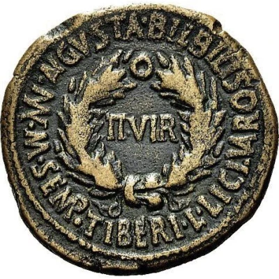 As - Augustus MVN AVGVSTA BILBILIS M SEMP TIBERI L LICI VARO II VIR 2 BC - 14 AD back