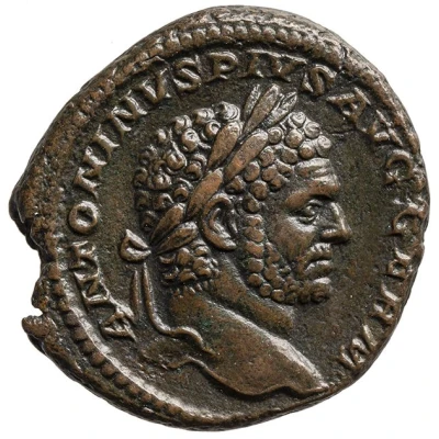 As - Caracalla P M TR P XVIII COS IIII P P S C; Asclepius and Telesphorus front