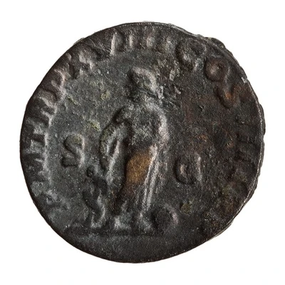 As - Caracalla P M TR P XVIII COS IIII P P S C; Asclepius back