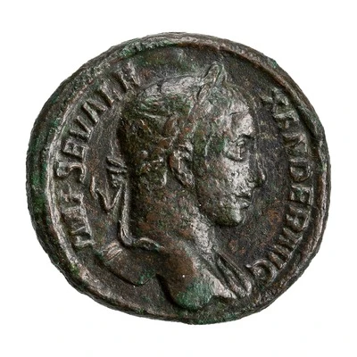 As - Severus Alexander P M TR P VIIII COS III P P S C; Victory and Virtus front