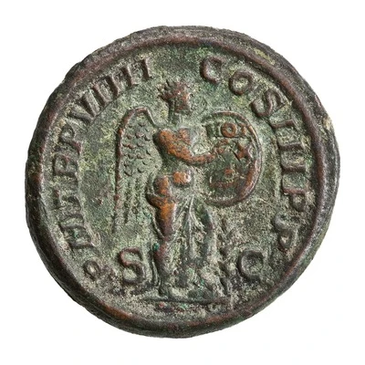 As - Severus Alexander P M TR P VIIII COS III P P S C; Victory back
