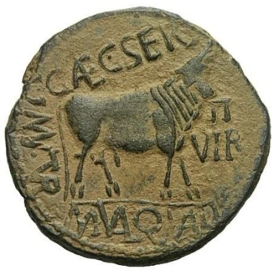 As - Tiberius C CAEC SER MVN TVR M VAL QVAD II VIR back