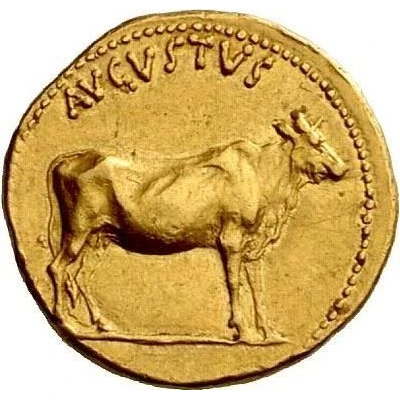 Aureus - Augustus AVGVSTVS; Heifer 26 BC - 14 AD back