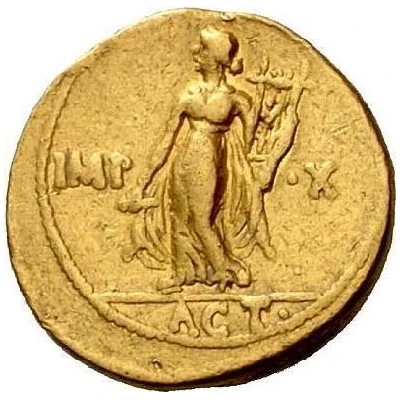 Aureus - Augustus IMP X ACT; Apollo 15 BC - 13 BC back