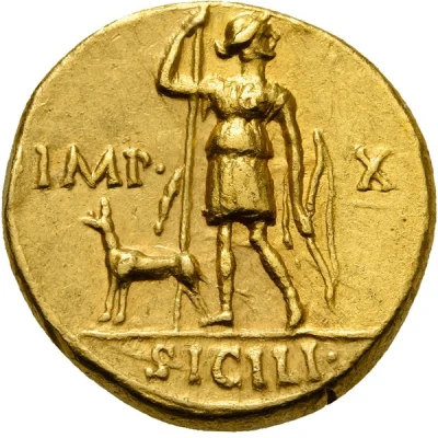 Aureus - Augustus IMP X SICIL; Diana; Lugdunum 15 BC - 13 BC back
