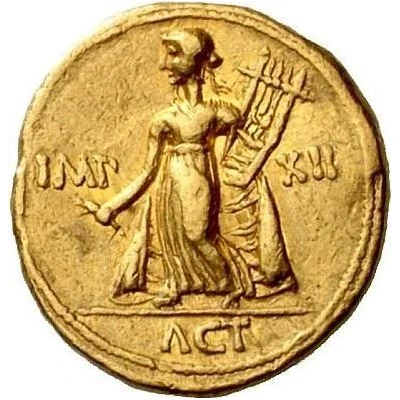 Aureus - Augustus IMP XII ACT; Apollo 11 BC - 10 BC back