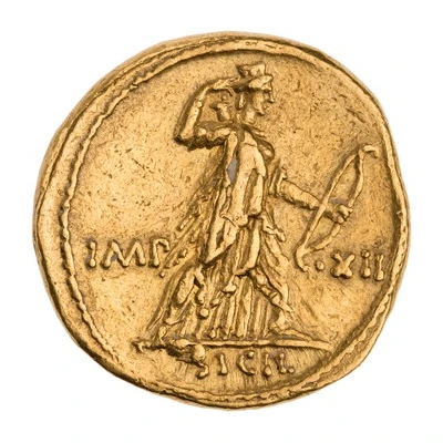 Aureus - Augustus IMP XII SICIL; Diana 11 BC - 10 BC back