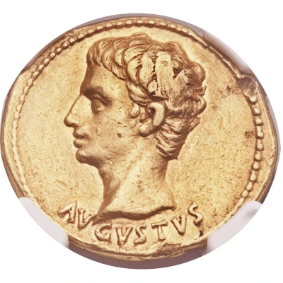 Aureus - Augustus OB CIVIS SERVATOS S P Q R CL V 19 BC - 18 BC front