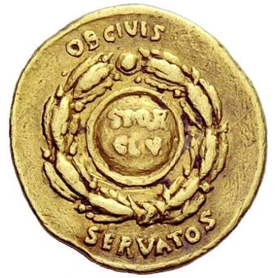 Aureus - Augustus OB CIVIS SERVATOS S P Q R CL V 19 BC back