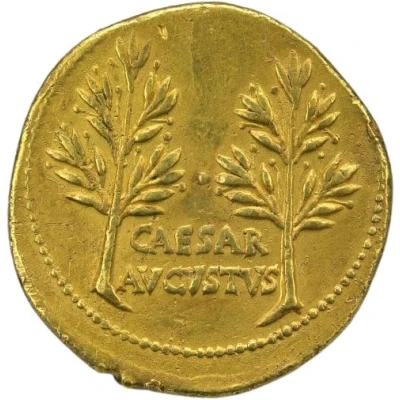 Aureus - Augustus OB CIVIS SERVATOS; laurel branches 19 BC - 18 BC front