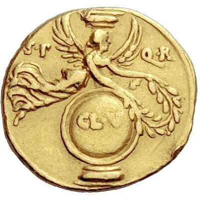 Aureus - Augustus S P Q R CL V; Victory 19 BC back
