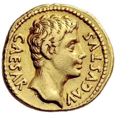 Aureus - Augustus S P Q R CL V; Victory 19 BC front