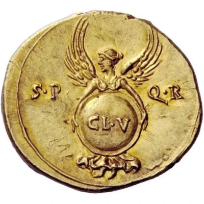 Aureus - Augustus S P Q R CL V; Victory 19 BC - 18 BC back
