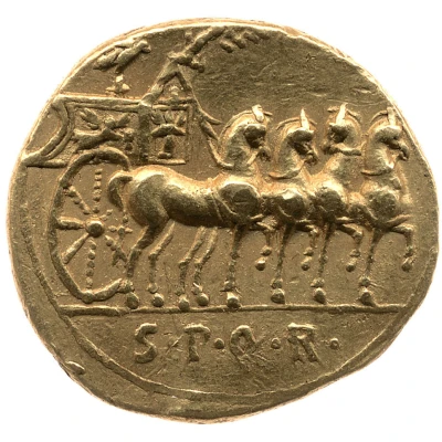 Aureus - Augustus S P Q R 18 BC back