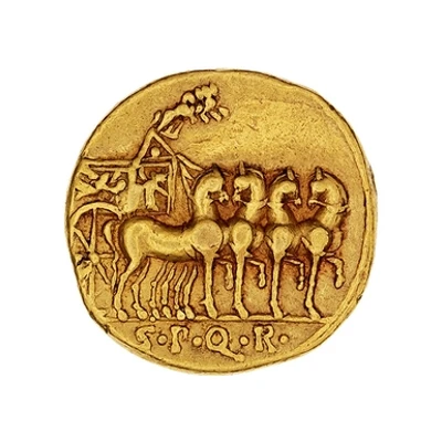 Aureus - Augustus S P Q R 18 BC back