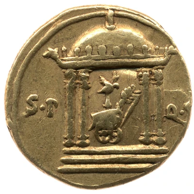 Aureus - Augustus S P Q R 18 BC back