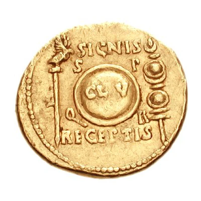 Aureus - Augustus SIGNIS RECEPTIS CL V S P Q R 19 BC back