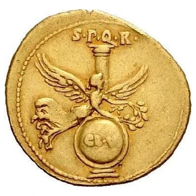 Aureus - Augustus S·P·Q·R· CL·V; Victory 19 BC back