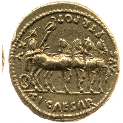 Aureus - Augustus and Tiberius TI CAESAR AVG F TR POT XV back