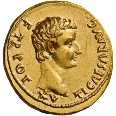 Aureus - Augustus and Tiberius TI CAESAR AVG F TR POT XV back