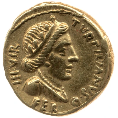 Aureus CAESAR AVGVSTVS OCS; Feronia 19 BC - 4 BC front