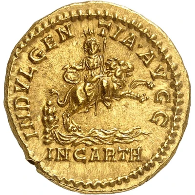 Aureus - Caracalla INDVLGENTIA AVGG IN CARTH; Dea Caelestis back