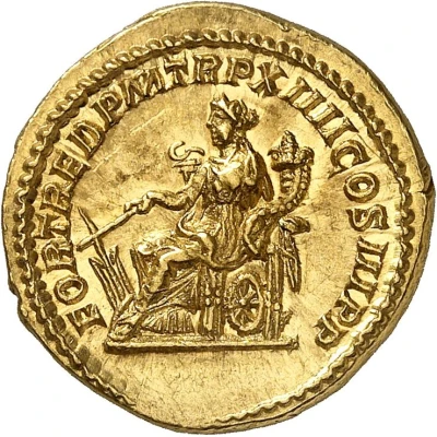 Aureus - Caracalla P M TR P XIIII COS III P P FORT RED; Fortuna back