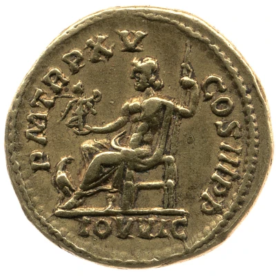 Aureus - Caracalla P M TR P XV COS III P P IOV VIC; Jupiter and Victory back