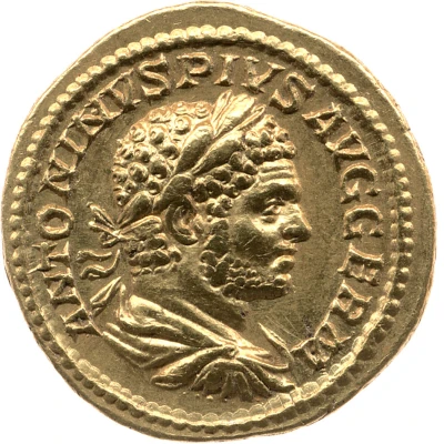 Aureus - Caracalla P M TR P XVII COS IIII P P; Vesta front