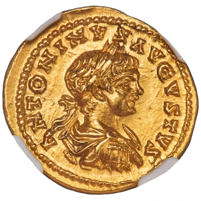 Aureus - Caracalla P MAX TR P III; Roma and Victory; Laodicea ad Mare front