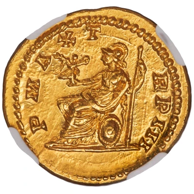 Aureus - Caracalla P MAX TR P III; Roma and Victory; Laodicea ad Mare back