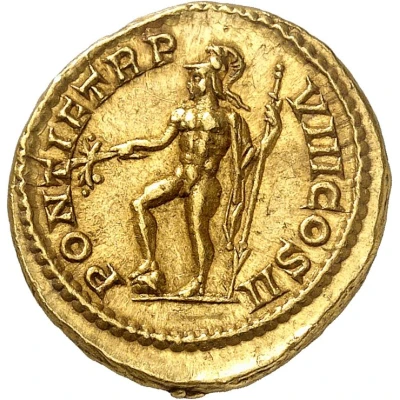 Aureus - Caracalla PONTIF TR P VIII COS II; Mars back