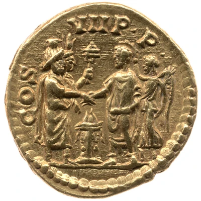 Aureus - Commodus COS VII P P; Victory, Serapis, and Isis back