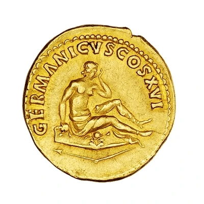 Aureus - Domitian GERMANICVS COS XVI; Germania back