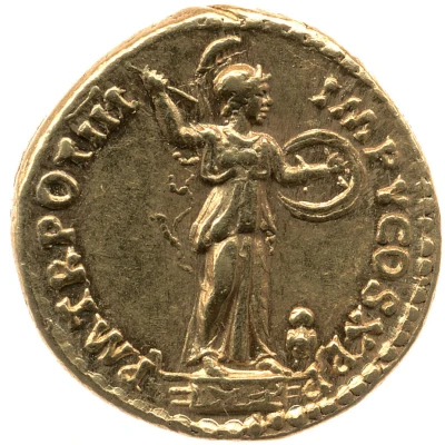 Aureus - Domitian P M TR POT III IMP V COS X P P; Minerva back