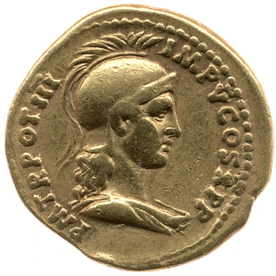 Aureus - Domitian P M TR POT III IMP V COS X P P; Minerva back
