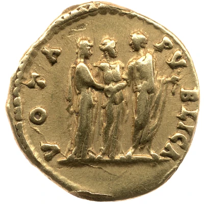 Aureus - Faustina the Elder, Marcus Aurelius, and Faustina the Younger VOTA PVBLICA back