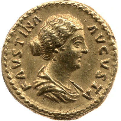 Aureus - Faustina the Younger IVNONI LVCINAE; Juno front