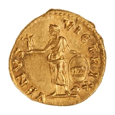 Aureus - Faustina the Younger VENVS VICTRIX; Venus, Victory, She-Wolf, Romulus, and Remus back