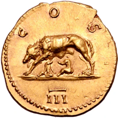 Aureus - Hadrian COS III; Romulus and Remus back