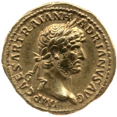 Aureus - Hadrian P M TR P COS III; Euphrates front