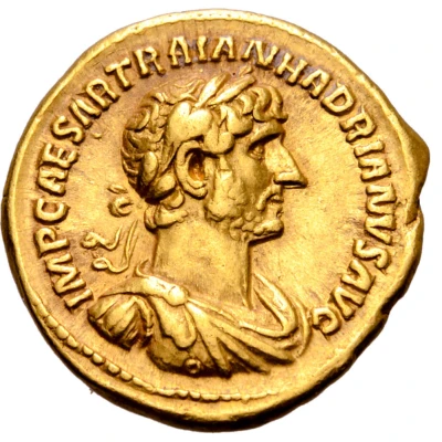 Aureus - Hadrian P M TR P COS III GEN P R; Genius front