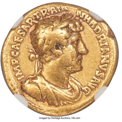 Aureus - Hadrian P M TR P COS III; Hercules front